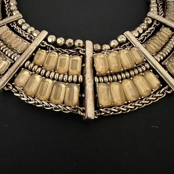 Lucky Brand Gold Statement Necklace Yellow Stone Cleopatra Goddess - Picture 6 of 9